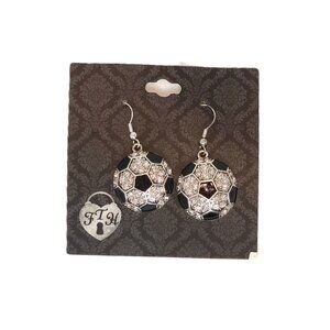 NWT FTH Soccer FIFA From The Heart Earrings Black Pendant Statement Futbol Club
